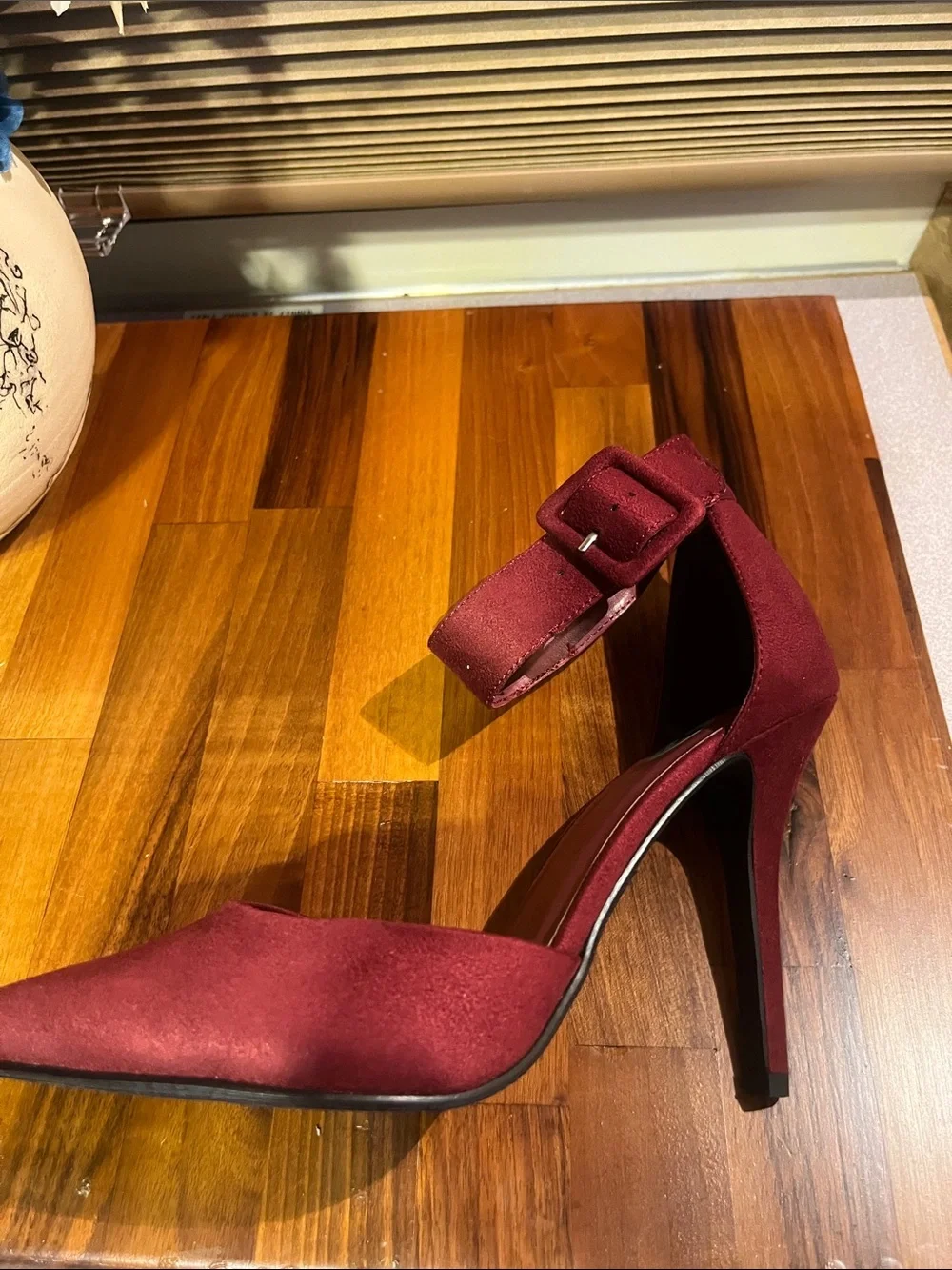 Burgundy Women's Burgundy Pointed-Toe Ankle-Strap Heels